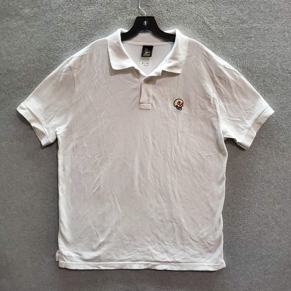 Octobers Very Own Men Polo Shirt XL White Skull‎ Embroidered Short Sleeve Collar